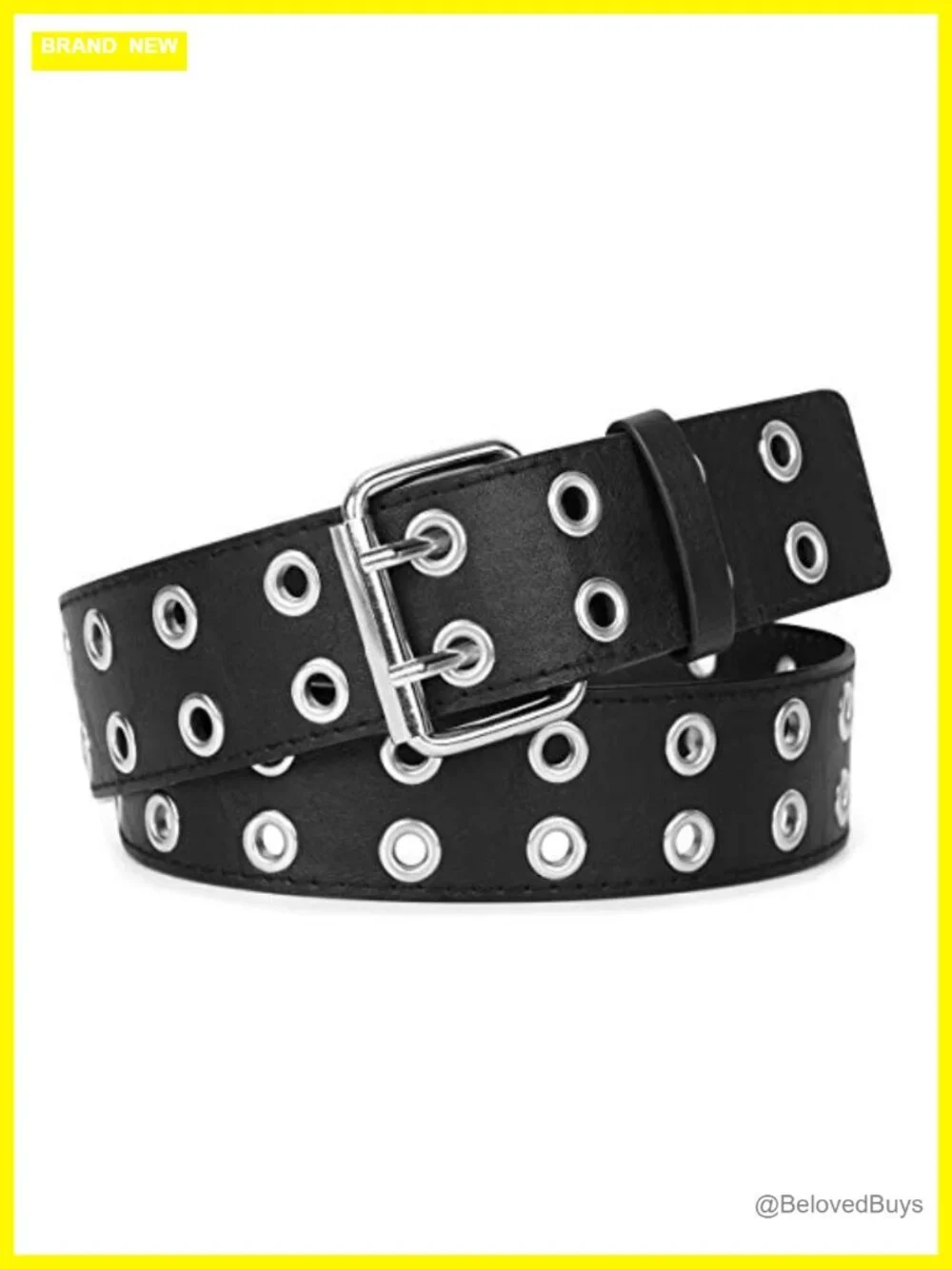 Punk Double Grommet PU Leather Belt for Women Men 1.5 Wide Jeans